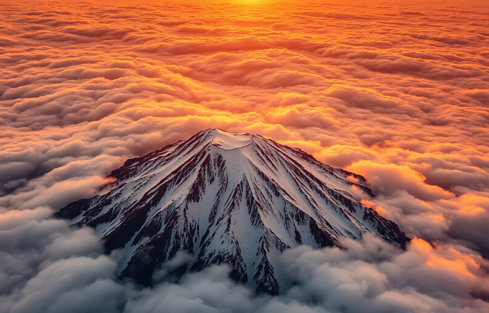 Mount Kilimanjaro summit above the clouds at sunrise